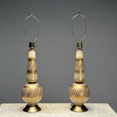 Italian Mid Century Modern Large Table Lamps Gold Glass Brass Italy 1960s - 3544205