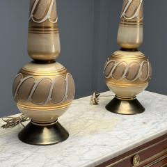 Italian Mid Century Modern Large Table Lamps Gold Glass Brass Italy 1960s - 3544208