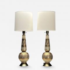 Italian Mid Century Modern Large Table Lamps Gold Glass Brass Italy 1960s - 3546769