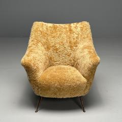 Italian Mid Century Modern Lounge Chair Honey Shearling Brass Italy 1960s - 3751459