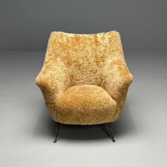 Italian Mid Century Modern Lounge Chair Honey Shearling Brass Italy 1960s - 3751460