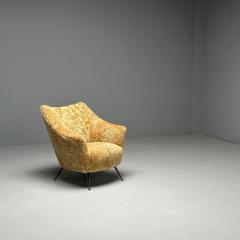 Italian Mid Century Modern Lounge Chair Honey Shearling Brass Italy 1960s - 3751461