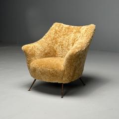 Italian Mid Century Modern Lounge Chair Honey Shearling Brass Italy 1960s - 3751462