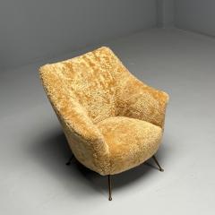 Italian Mid Century Modern Lounge Chair Honey Shearling Brass Italy 1960s - 3751463