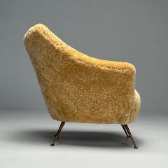 Italian Mid Century Modern Lounge Chair Honey Shearling Brass Italy 1960s - 3751464