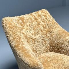 Italian Mid Century Modern Lounge Chair Honey Shearling Brass Italy 1960s - 3751466