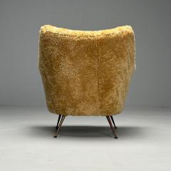 Italian Mid Century Modern Lounge Chair Honey Shearling Brass Italy 1960s - 3751467