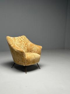 Italian Mid Century Modern Lounge Chair Honey Shearling Brass Italy 1960s - 3751469