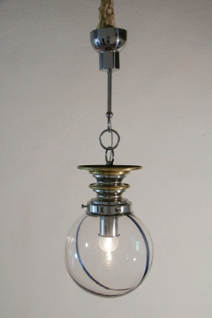 Italian Mid Century Modern Murano Ball Glass Pendant Lamp Blue Wire 1970s - 2601307