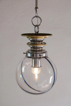 Italian Mid Century Modern Murano Ball Glass Pendant Lamp Blue Wire 1970s - 2601308