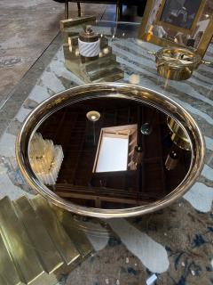 Italian Mid Century Modern Round Smoked Glass and Brass Serving Tray 1970s - 4713400