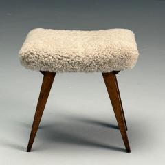 Italian Mid Century Modern Rustic Stools Beige Shearling Stained Wood 1950s - 3871306