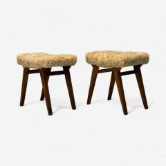 Italian Mid Century Modern Rustic Stools Honey Shearling Stained Wood 1950s - 3965133