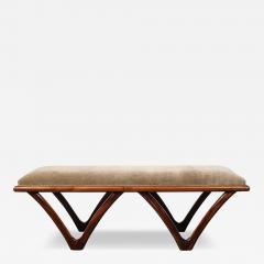 Italian Mid Century Modern Sculptural Graphic Walnut Taupe Mohair Bench - 4556968