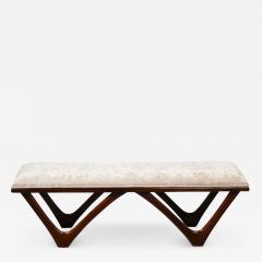 Italian Mid Century Modern Sculptural Graphic Walnut Taupe Velvet Bench - 2436062