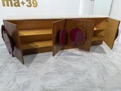 Italian Mid Century Modern Sideboard with Travertine Top Circular Red Accents - 4307924
