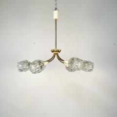 Italian Mid Century Modern Six Light Brass Pendant Chandelier Textured Glass - 3258210
