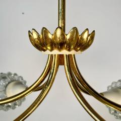 Italian Mid Century Modern Six Light Brass Pendant Chandelier Textured Glass - 3258214