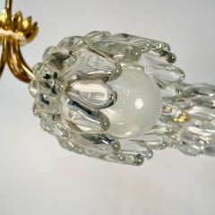 Italian Mid Century Modern Six Light Brass Pendant Chandelier Textured Glass - 3258215