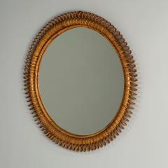 Italian Mid Century Modern Small Wall Mirror Rattan Bamboo Italy 1960s - 3830986