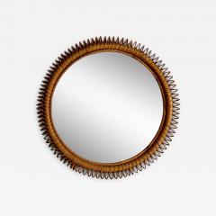 Italian Mid Century Modern Small Wall Mirror Rattan Bamboo Italy 1960s - 3833934