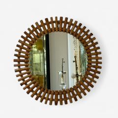 Italian Mid Century Modern Small Wall Mirror Rattan Bamboo Italy 1960s - 3945203