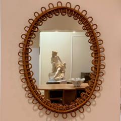 Italian Mid Century Modern Small Wall Mirror Rattan Mirror Italy 1960s - 3866309