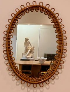 Italian Mid Century Modern Small Wall Mirror Rattan Mirror Italy 1960s - 3866310