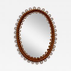 Italian Mid Century Modern Small Wall Mirror Rattan Mirror Italy 1960s - 3868555