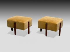Italian Mid Century Modern Stained Wood Camel Mohair Ottomans Italy 1960s - 4114684