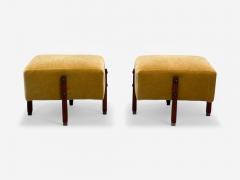Italian Mid Century Modern Stained Wood Camel Mohair Ottomans Italy 1960s - 4114685