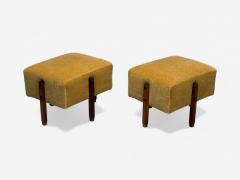 Italian Mid Century Modern Stained Wood Camel Mohair Ottomans Italy 1960s - 4114686