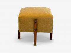 Italian Mid Century Modern Stained Wood Camel Mohair Ottomans Italy 1960s - 4114687