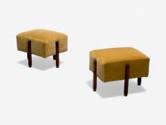 Italian Mid Century Modern Stained Wood Camel Mohair Ottomans Italy 1960s - 4114692