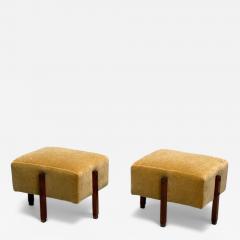 Italian Mid Century Modern Stained Wood Camel Mohair Ottomans Italy 1960s - 4115065