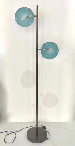 Italian Mid Century Modern Style Sea Blue Lacquer Adjustable Bronzed Floor Lamp - 3833347