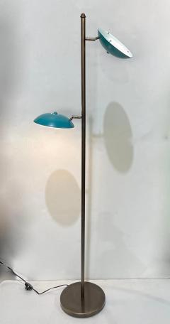 Italian Mid Century Modern Style Sea Blue Lacquer Adjustable Bronzed Floor Lamp - 3833352