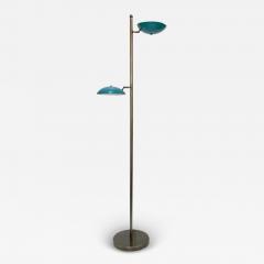 Italian Mid Century Modern Style Sea Blue Lacquer Adjustable Bronzed Floor Lamp - 3834519