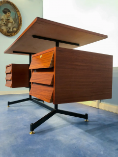 Italian Mid Century Modern Teak Desk with Chair 1950s - 2600101