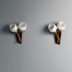 Italian Mid Century Modern Tulip Form Wall Sconces Patinated Brass 1950s - 3849449