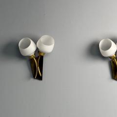 Italian Mid Century Modern Tulip Form Wall Sconces Patinated Brass 1950s - 3849450