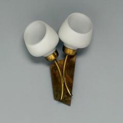 Italian Mid Century Modern Tulip Form Wall Sconces Patinated Brass 1950s - 3849451