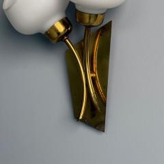 Italian Mid Century Modern Tulip Form Wall Sconces Patinated Brass 1950s - 3849454