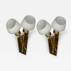 Italian Mid Century Modern Tulip Form Wall Sconces Patinated Brass 1950s - 3855002