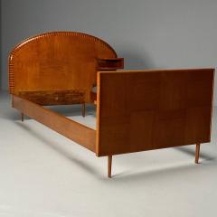 Italian Mid Century Modern Twin Bed with Shelf Marquetry Italy 1950s - 3857236