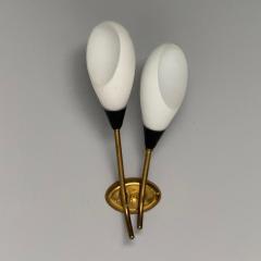 Italian Mid Century Modern Wall Sconces Brass Opaline Glass Italy 1950s - 3852704