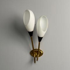 Italian Mid Century Modern Wall Sconces Brass Opaline Glass Italy 1950s - 3852706