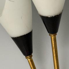 Italian Mid Century Modern Wall Sconces Brass Opaline Glass Italy 1950s - 3852708