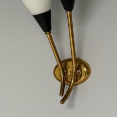 Italian Mid Century Modern Wall Sconces Brass Opaline Glass Italy 1950s - 3852709