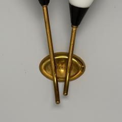 Italian Mid Century Modern Wall Sconces Brass Opaline Glass Italy 1950s - 3852710